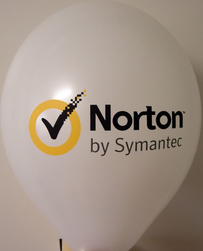 Norton by Symantec logo printed on a white balloon