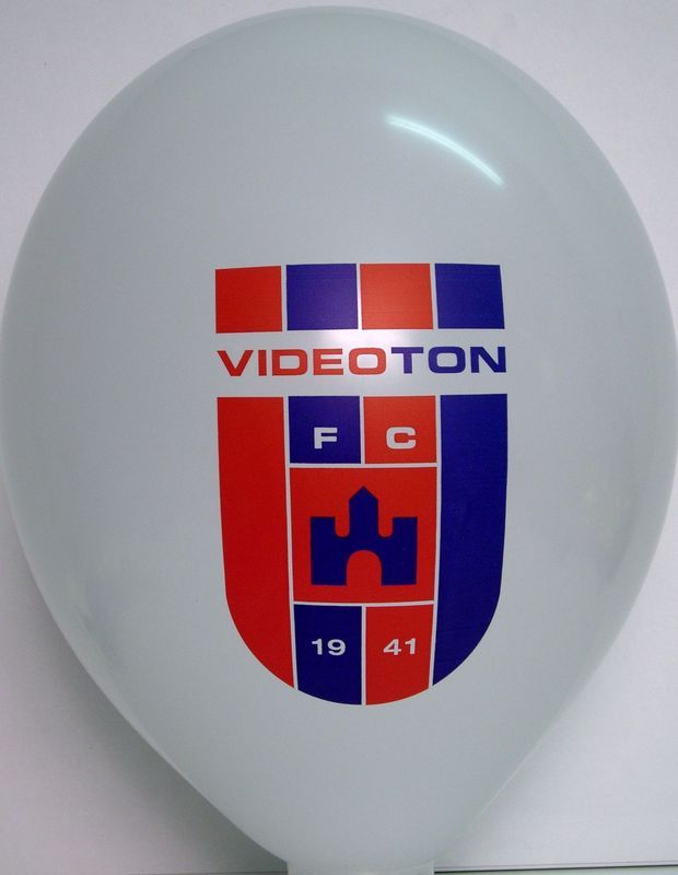 Spot-colour print on a balloon: Videoton crest