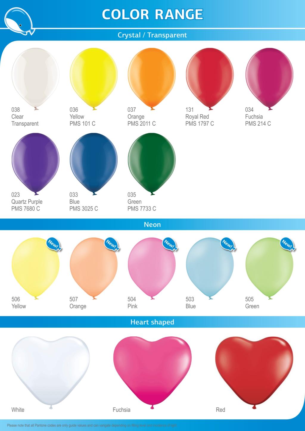 2026 colour card: 8 crystal, 5 neon and 3 heart-shaped balloon colours