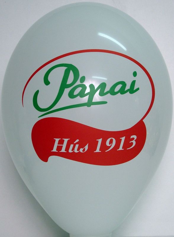 Spot-colour print on a balloon: Pápai
