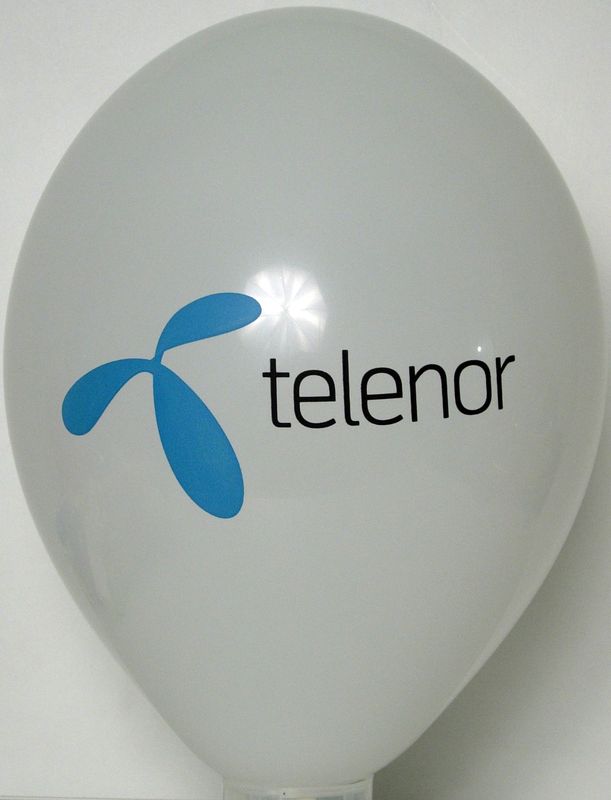 Telenor logo printed on a grey balloon
