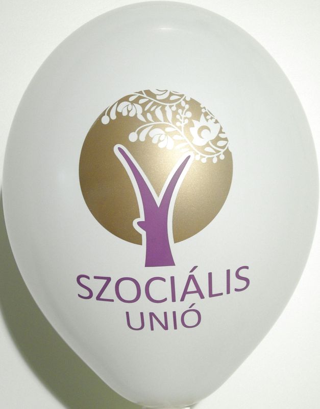 Spot-colour print on a balloon: Szociális Unió