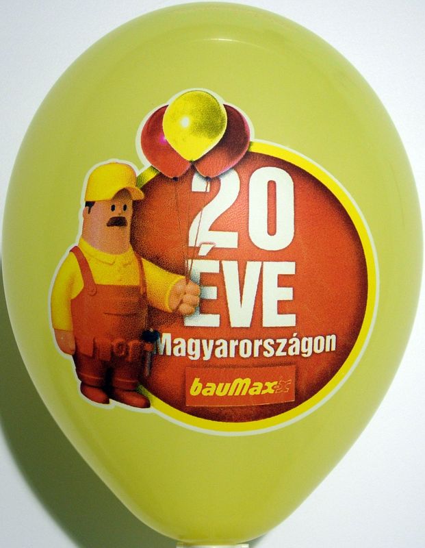 CMYK print on a balloon: '20 éve' white